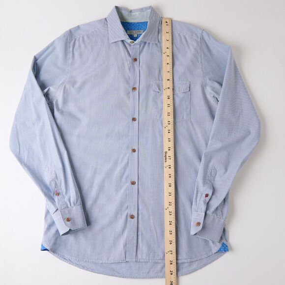Ted Baker Shirt Mens M blue Plaid Cotton Long Sleeve Button-Up *yellowing - Picture 3 of 13